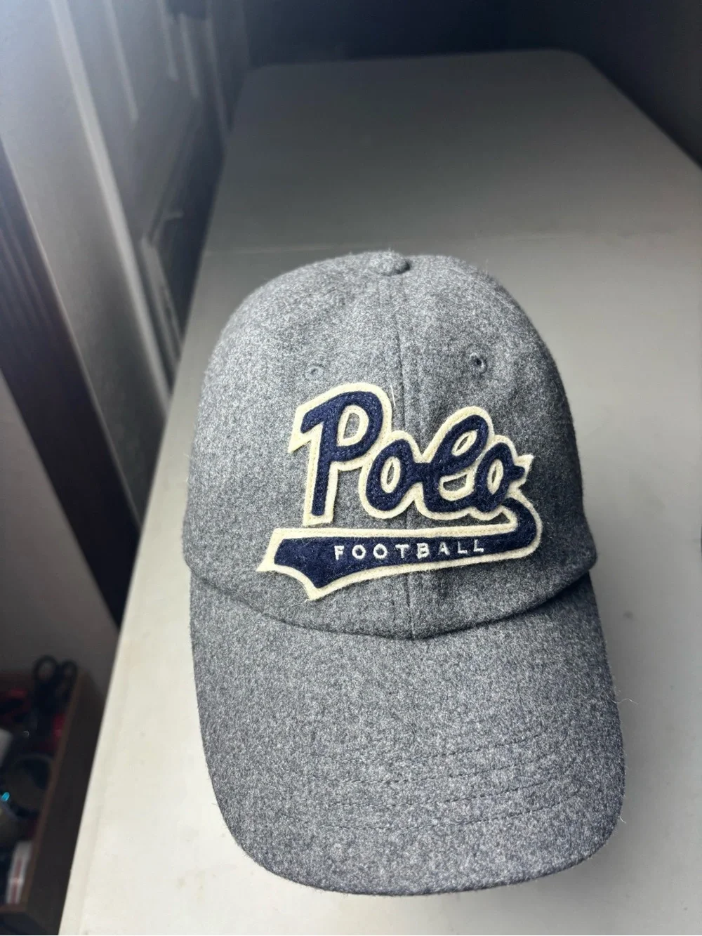 Polo Ralph Lauren Polo Football Hat Script Cap Wool Blend Baseball Strapback